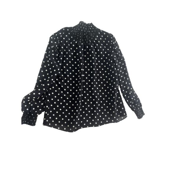 J. Crew Smocked Dot Crinkle Chiffon Top – Black & White – Size S - Picture 1 of 6